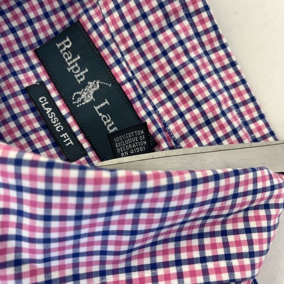 Mens Ralph Lauren Long Sleeve Button Down Gingham Check Shirt Size XL Pink Blue - Picture 3 of 8